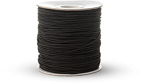 Realm Elastic Cord/Round Hat Elastic Black & White (1mm, 2mm & 3mm) Craft, Jewellery Stringing, Masks, Party Hats (Black, 1mm - 20 Metres)