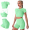 IMEKIS Damen 3 tlg Fitness Set Sport-BH mit Crop-Top und Shorts Nahtlose Yoga Kleidung Fitness Workout Outfit Frauen Slim Fit Sommer Biker Activewear Laufanzug Grün M