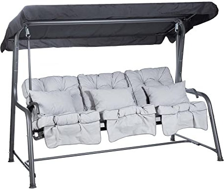 Alfresia Turin 3-Seater Reclining Swing Seat – Multipurpose Garden Sofa into Sunbed, Steel Charcoal Frame, Polyester Canopy, Weather Resistant, Outdoor Classic Cushions Included in Choice of Colours