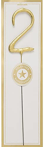 schenken-24 Wunderkerzen Zahl 2 Gold für Geburtstage & Jubiläen, Höhe 20cm, Unparfümiert