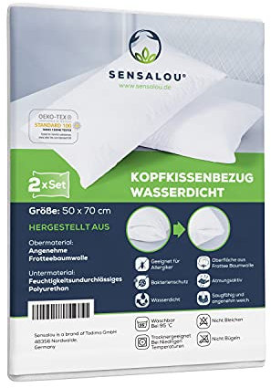 Sensalou Kissenbezug wasserdicht 2er Set in 7 Größen - 50x70 cm Kopfkissenbezug weiß mit Reißverschluss - Pillow Case Waterproof White waschbar