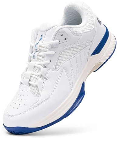 FitVille Mens Wide Fit Tennis Badminton Squash Shoe, White, 11 UK Wide