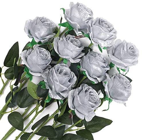 Veryhome 10 Stücke Künstliche Rosen Silk Blumen Gefälschte Flowers Braut Hochzeit Bouquet Für Hausgarten Geburtstag Party Home Wedding Dekor (Silber)