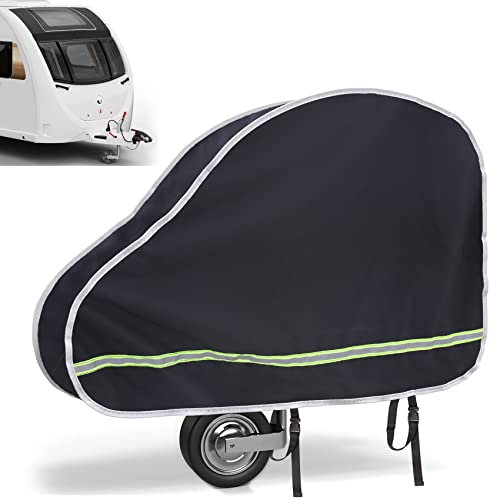 Coverify Anhängerkupplung Abdeckung, Deichselhaube aus 600D Oxford Stoff, Schwarz Universal Deichselabdeckung mit Reflektorbänd für Wohnwagen & Pferdeanhänger/Anhänger mit Antischlingerkupplung
