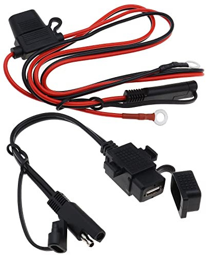 YINETTECH Adaptateur de Câble SAE vers USB SAE Quick Disconnect 2.1A Kit de Chargeur Étanche à Port Unique avec Câble de Prise Fusible 7.5Amp 12-24V pour Moto GPS