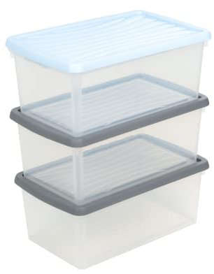 Plastic Storage Boxes Strong Clear 9L Box & Assorted Lid Home Office Stackable Nestable - Set of 3