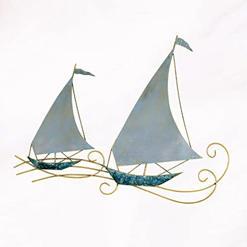 YUDIZWS Metall Wanddeko Schiff Segelboot Wandbild Metallbilder Hänger Figur Skulptur Wohnzimmer Wanddekoration,73x56cm