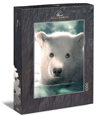 Ulmer Puzzleschmiede - Puzzle „Schneeflocke“ - Niedliches Eisbären-Baby als 1000 Teile Puzzle – Der kleine Eisbär mit dem treuherzigen Blick ist EIN anspruchsvolles Tierpuzzle für Erwachsene