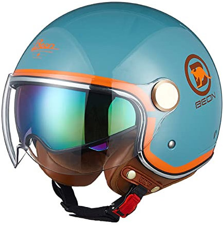 Offener Helm, Motorrad, 3/4-Halbhelme, Motorradhelm mit Sonnenblende, Retro-Vintage-Stil, Jethelm, Moped, Roller-Helm, DOT ECE-zertifiziert für Jugendliche, Männer und Frauen, Blau / Orange, XL