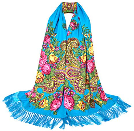 Orbgons Drucken Schal Folk-Custom Schal Frauen binden Quaste Travel Wrap Lady Shawl Scarf Schal Herren Winter Laufen (Blue, One Size)