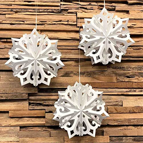 MoreThanHip Kamala kleine Weihnachtssternen Weiß - 3er Set - Ø 25 cm - 3D Papierstern zum Aufhängen für Weihnacht Winter Fensterdeko Hängend