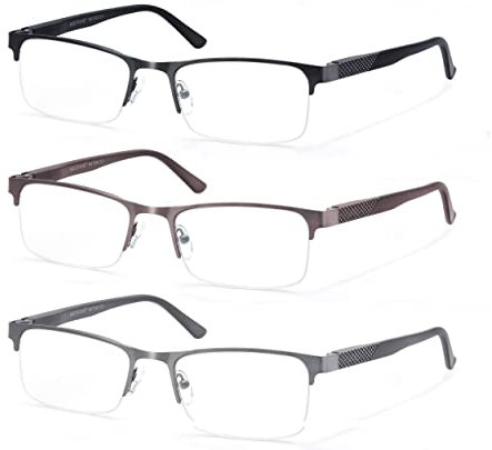 MODFANS 3er-Pack Lesebrille Herren Blaulichtfilter Metallrahmen Rechteck Stil Edelstahl Material