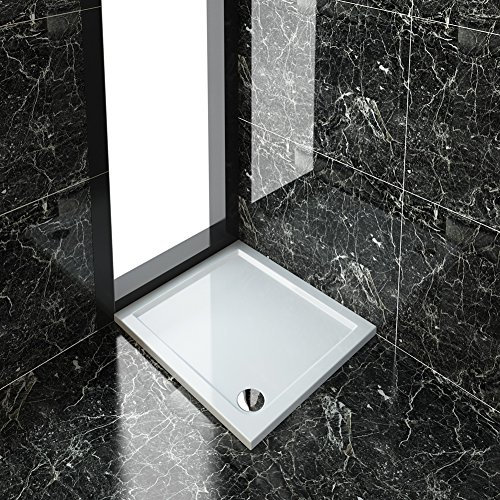 ELEGANT 900 x 700 x 40 mm Rectangular Stone Shower Tray for Shower Enclosure Cubicle + Waste Trap