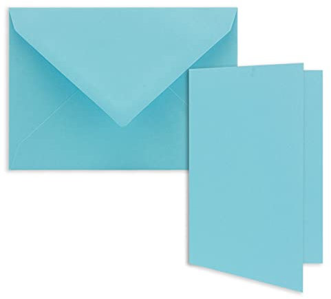 10x DIN B6 Faltkarten Set mit Umschlägen in Türkis - 120 x 170 mm - ideal für Einladungskarten, Hochzeit, Taufe, Kommunion, Konfirmation - Marke: FarbenFroh