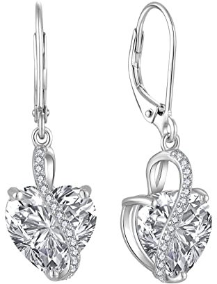 YL Damen Herz Ohrringe 925 Sterling Silber Tropfenohrringe April Geburtsstein Weiß Zirkonia Schmuck Geschenke für Mutter Freundin Damen