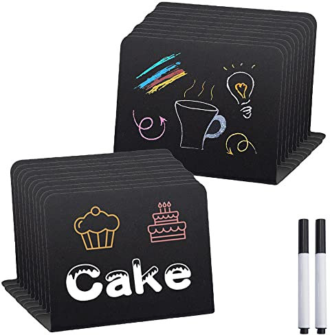 FENGQ Kreidetafel Klein set, 20 Stück Buffet Schilder, schiefertafel zum beschriften, Preisschilder Aufsteller, für Bäckerei, Buffet, Hochzeit, Party, Preisschilder, Café, 7.5 x 10cm (Schwarz/L Form)