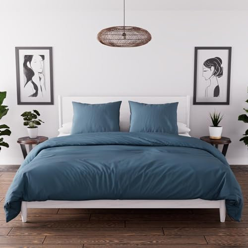 Intemporel Parure Housse de Couette en Microfibre lavée 260x240 cm Boheme Bleu Canard, par Soleil d'Ocre
