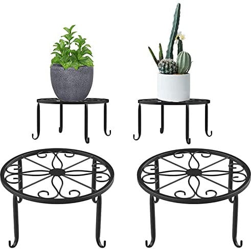 YANJINGHE Soporte de metal para macetas de jardín, Soporte de metal para macetas de interior, Diseño redondo de hierro forjado para decoración de balcón en interiores y exteriores