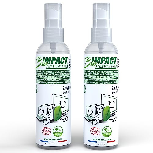 Limpiador de pantallas de ordenador, smartphone, gafas, 2 x 250 ml, aerosol natural certificado Ecocert