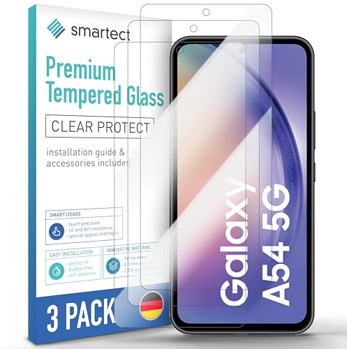 smartect Verre Trempé 3 Pièces pour Samsung Galaxy A54 5G | Protecteur d'écran HD Anti-Rayures, Vitre de Protection Sans Bulles, Dureté 9H, 0.3 mm Ultra Transparent, Ultra Résistant