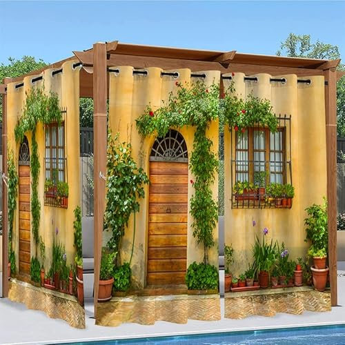 Linfye Outdoor Vorhang Wetterfest 2er Set GELB Outdoor Vorhänge Blickdicht mit Ösen französische Türen Outdoor Gardinen Sichtschutz für Balkon Pavillon Garten Terrasse Pergola B 132 x H 213 cm