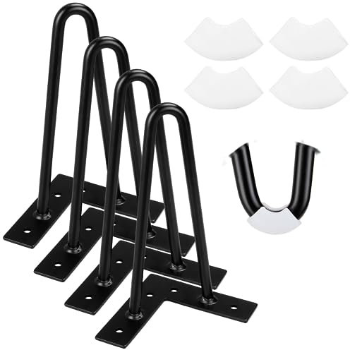GOYADA Lot de 4 Pieds de Table en Épingle à Cheveux 20 CM, Pied de Table Basse Metal Noir avec des Vis, Pied Meuble Industriel pour Table Basse, Armoire, avec Protecteurs de Sol en Caoutchouc
