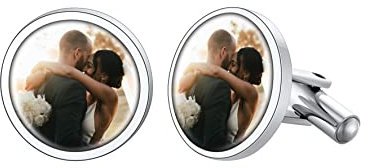 Supcare Rund Manschettenknöpfe Herren Personalisiert Foto Männer Hemd Anzug Zubehören Edelstahl Casual Mode Schmuck Klassisch Silber Cufflinks für Vatertag Weihnacht B.Foto-Silber
