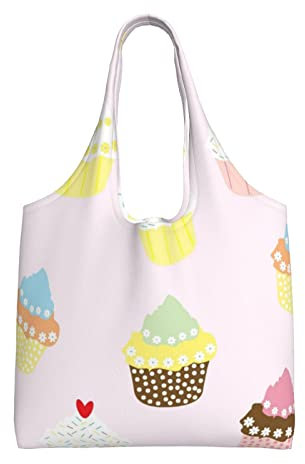 Debou Niedliche Cupcake-Tragetasche aus Segeltuch, tragbare Handtasche, ästhetisch, wiederverwendbar, für Reisen, Fitnessstudio, Einkaufen, Schwarz , Einheitsgröße