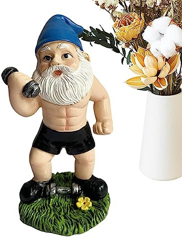 FASSME Gartenzwerg Statue, Gewichtheben Indoor Skulptur, Rasen Terrasse Indoor Statue, Fun Fitness Hantel Heben Statue