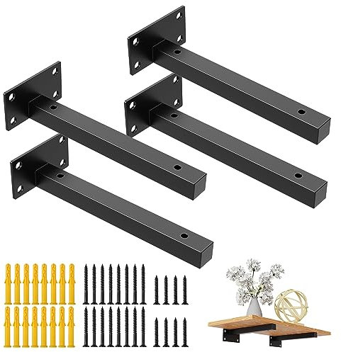 4 Stück Wandträger Regal Regalhalterung,Schwerlastträger Wandregal Warehalter,Schwimmende,Metall Regalträger Regalhalter für Wandkonsole Schwarz aus Rostfreier Stahl 60kg Tragkraft (20cm/8in)