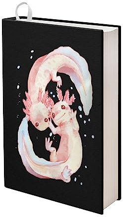 Jndtueit Cartoon Axolotl Notizbuchhülle, Meerestier-Buchschutz, waschbarer Stoff für Erwachsene, schwarz, stilvolle Einband, dehnbar