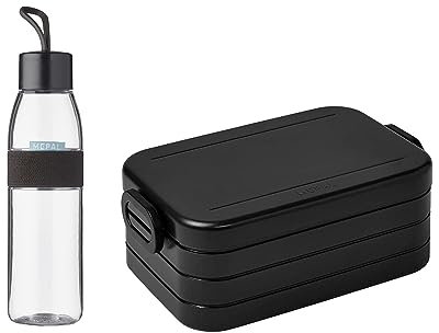 Mepal – Take a Break midi + Trinkflasche Ellipse 500 ml – Nordic Black – Lunchbox mit Trennwand – ideal für Mealprep-kohlensäuregeeignet –auslaufsicher – bruchfestes Material, Promotion-Set