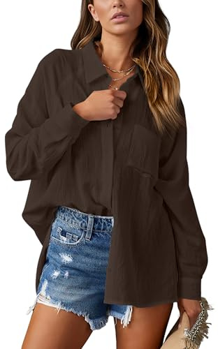 NONSAR Damen Bluse Elegant V-Ausschnitt Hemd Bluse Langarm Causal Lässige Hemden Fahion Oberteile Tunika Elegant Tops mit Tasche