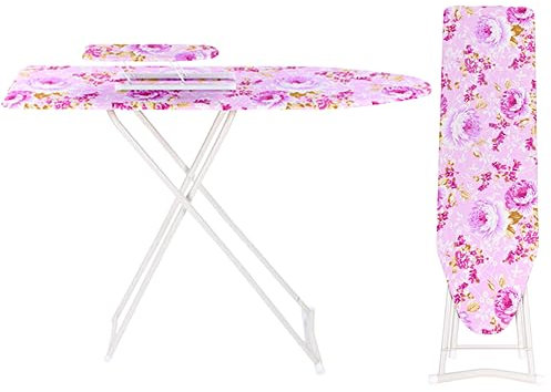 Bügelbrett Klein, Bügelbrett Klappbar in Höhe Verstellbar, Bügelbrett Klein Klappbar mit Eisenauflage und Floralen, rutschfest Mini 91x30cm (Lila)