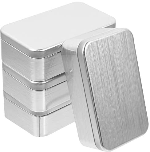 4 Stück Geschenkverpackung Eisenkiste Keksdose mit Deckel Leere Blechdose Vorratsdosen Weißblech Aufbewahrungsdosen Süßigkeitenbehälter Keksbehälter, 11 x 7,5 x 2,5cm