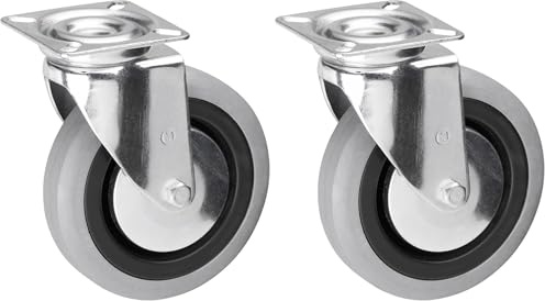 Metafranc Lenkrolle Ø 100 mm - 60 x 60 mm Platte - Gummi-Rad - Weiche Lauffläche - Gleitlager - 75 kg Tragkraft/Transportrolle/Möbelrolle/Schwerlastrolle / 800670 (Packung mit 2)