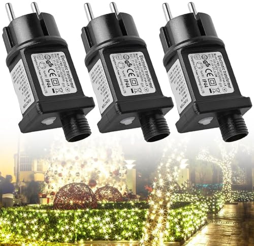 31V LED Netzteil, 3 Lichterkette Netzteils Adapter mit Timer und 8 Modi, Trafo Netzteil Adapters GS Standard IP44 LED Transformator für Niederspannungs Weihnachtslicht Lichterkette 6W Ersatz-Adapter