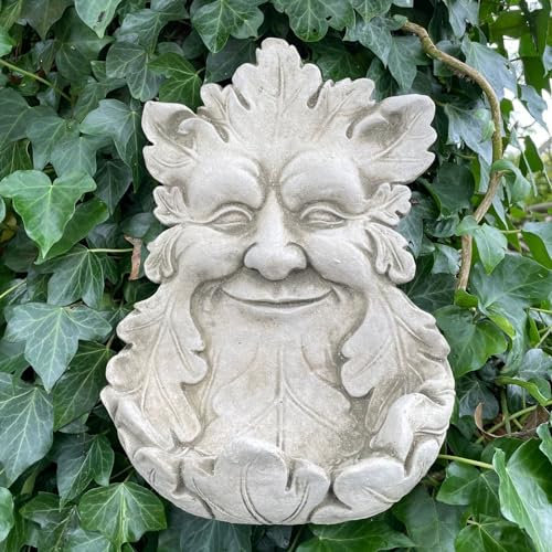 Green Man Bird Feeder Stone Hanging Plaque | Bath Statue Face Garden Ornament