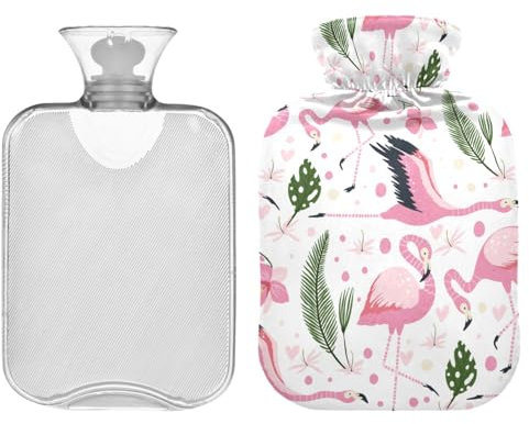 ZZXXB Flamingo Flying Wärmflasche mit Fleece-Bezug, PVC-Wärmbeutel, 2 Liter
