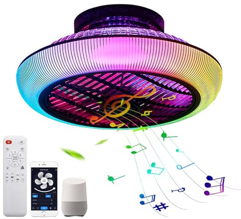 RGB Ceiling Fans with Lights Reversible Modern Ceiling Fans with Lamps Bedroom Smart Ceiling Fan Light Alexa Control 6 Speed Dimmable Fan Light Dc Silent for Living Room