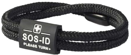 SOS-ID Lifestyle Notfallarmband aus robustem Segeltau mit QR-Code (Größe M/Schwarz) – langlebiges & wasserfestes SOS Armband für Notfälle – schneller Zugriff auf Gesundheitsdaten