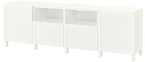 BESTÅ Banc TV avec portes et tiroirs, 240 x 42 x 74 cm, blanc/Hanviken/Stubbarp blanc