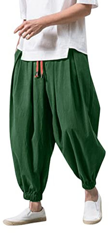 WAZHAKU Haremshose Herren Baggy Aladinhose Goa Pluderhose Japanischer Stil Freizeithose Herren Jogger Hose Chinesische Baggy Hose Haremshose - Hippie Yoga Ballon Bloomer Casual Lose Laufhose