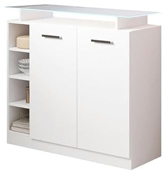 MB Muebles Bonitos | Flurmöbel mit 2 Türen | Breite 97 x Höhe 87 x Tiefe 35 cm | Dielenmöbel in weiß glänzend | Glasablage und LED-Beleuchtung | Modell Paola 2P