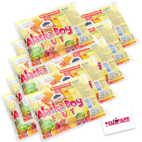 Alaska Boy Wassereis Icesticks | VEGAN | LAKTOSEFREI |GLUTENFREI | 10 x 50ml (10er Karton) | Stangeneis für den Sommer, Einfrieren & genießen + Zama4Zingo Karte (Fruit)