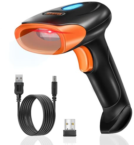 KUIIYER Bluetooth Barcode Scanner, Wireless 2D QR 1D Bar Code Scanners Handheld Barcode Reader with Updated 800 X 600 Pixel CMOS, Plug & Play for Warehouse, Library, Supermarket, Square POS System