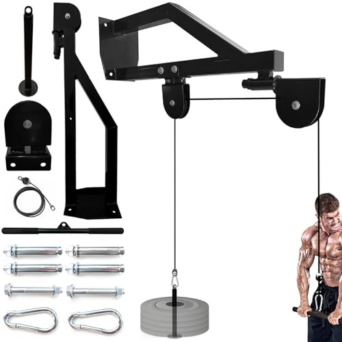 KORIKAHM 36.9Inch Oversized Black Alloy Steel Wall-Mounted Pulley System Gym, Lat Pulldown Cable Attachments, 400 lb Capacity, Home Gym Fitness