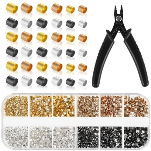 2200 Stück Quetschperlen, 1,5mm/2mm/2,5mm Quetschröhrchen mit Quetschzange, Tube Crimp Perlen, Crimpperlen die Schmuckherstellung für DIY Ohrringe, Halsketten, Armbänder, Schmuckherstellungszubehör
