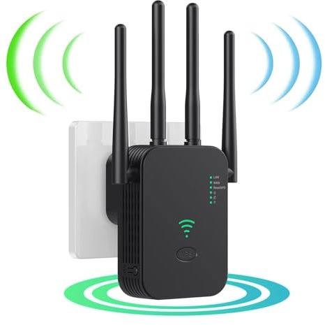 Répéteur WiFi Amplificateur WiFi Signal Booster,4 Antennes WiFi Extenders,2 Ports LAN,Répéteur WiFi PuissantMode Répéteur & Routeur & AP,Compatible avec Tous Les Ports Ethernet
