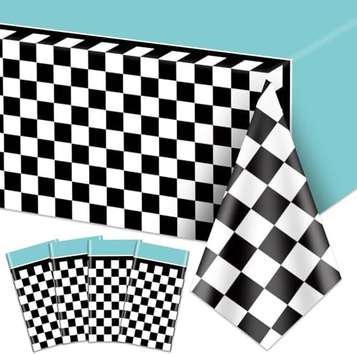 Rennwagen-Tischdecken, Rennwagen-Geburtstagsparty-Dekorationen, Karierte Kunststoff-Tischdecke, Blauer Tischläufer Für Kinder, Jungen, Geburtstag, Rennwagen-Themenparty, 130 X 220 cm, 4 Stück
